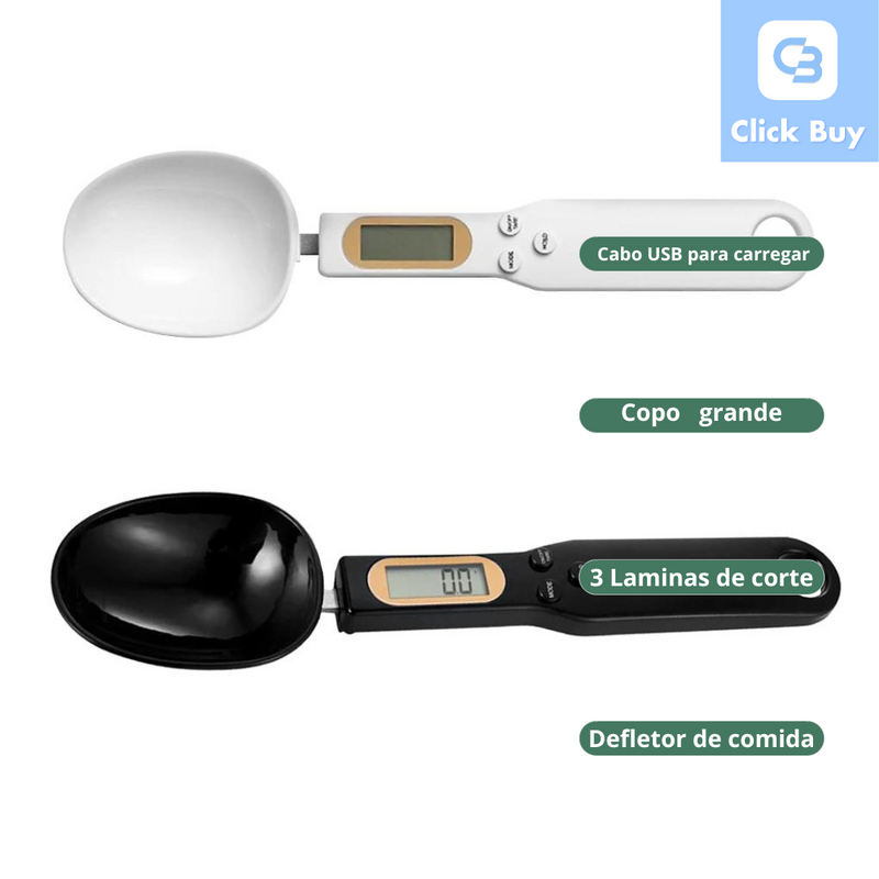 Balança de medição com display digital, colher medidora de cozinha, alça eletrônica, balança de peso branca
