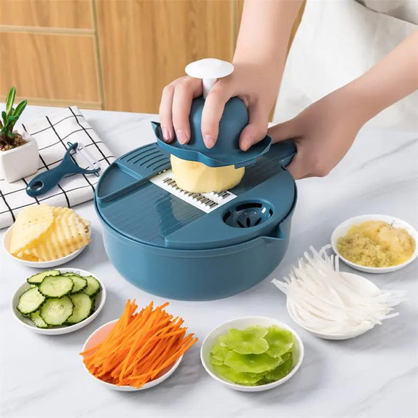 Utensílios de cozinha multifuncionais para salada, verde/azul/rosa, picador de vegetais, cenoura, batata, triturador manual, ferramentas para cozinhar vegetais, 1 peça