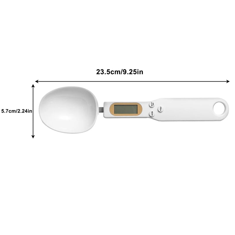 Balança de medição com display digital, colher medidora de cozinha, alça eletrônica, balança de peso branca