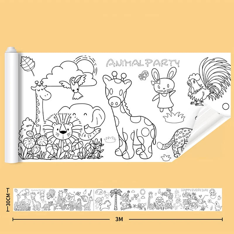 300X30cm Rolo  portátil crianças desenho criança graffiti rolagem quebra-cabeça diy colorir desenho papel longo rolagem jardim de infância