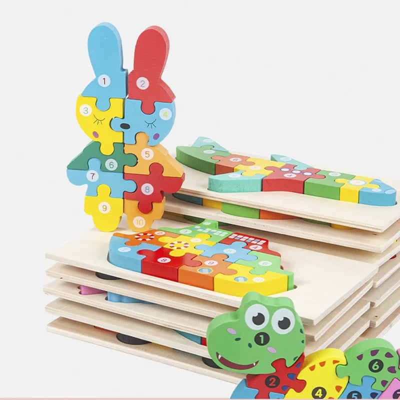 Novo  quebra-cabeças 3d de madeira jogo brinquedo crianças dos desenhos animados animais veículo madeira bebê aprendizagem educacional cognição jigsaw brinquedos para crianças