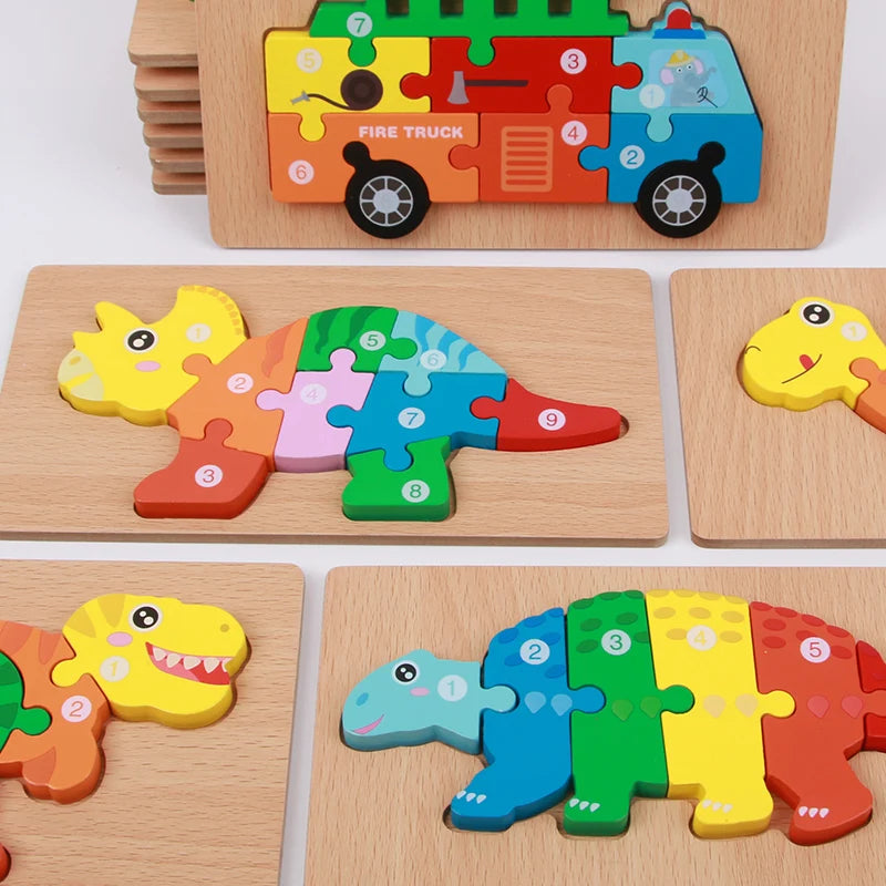 Novo  quebra-cabeças 3d de madeira jogo brinquedo crianças dos desenhos animados animais veículo madeira bebê aprendizagem educacional cognição jigsaw brinquedos para crianças